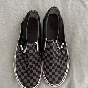 Vans Black and Gray Checkered Slip-Ons
